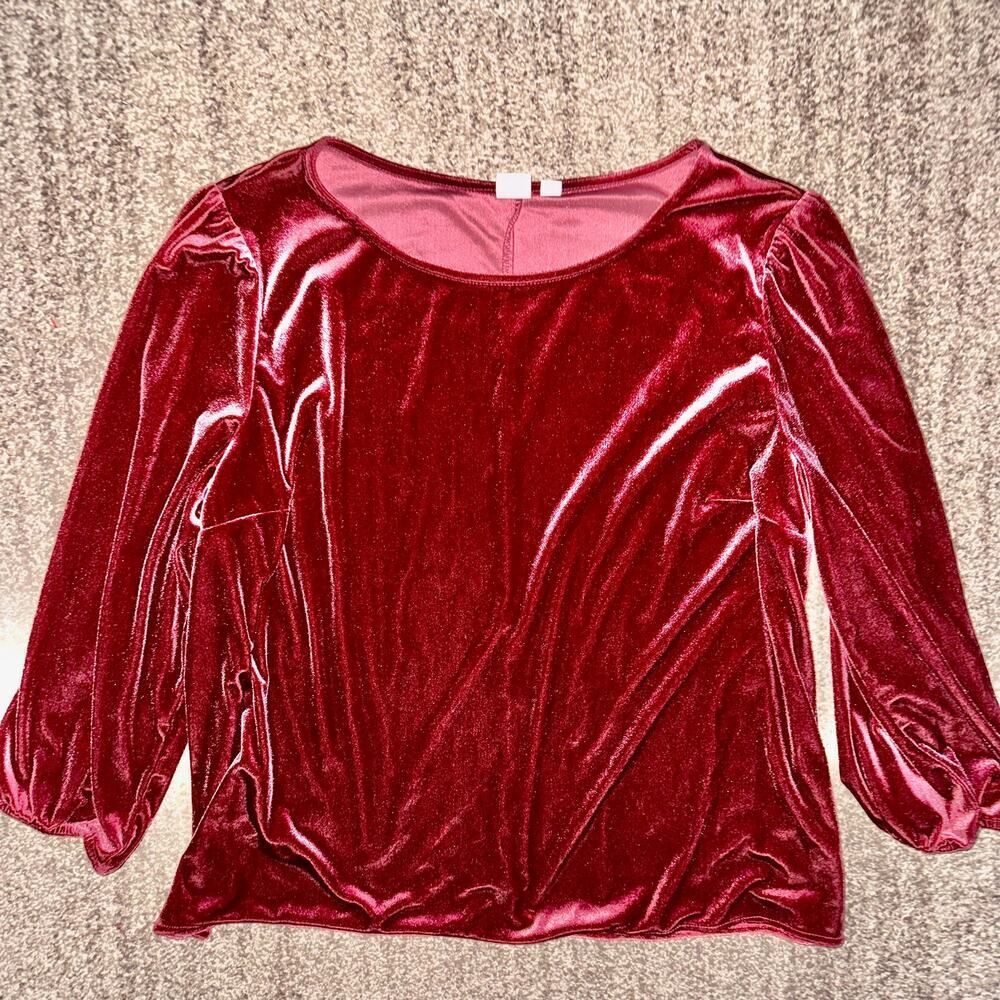 GAP Women's Long Sleeve Pullover Crewneck Red Velour Long Sleeve Blouse XL
